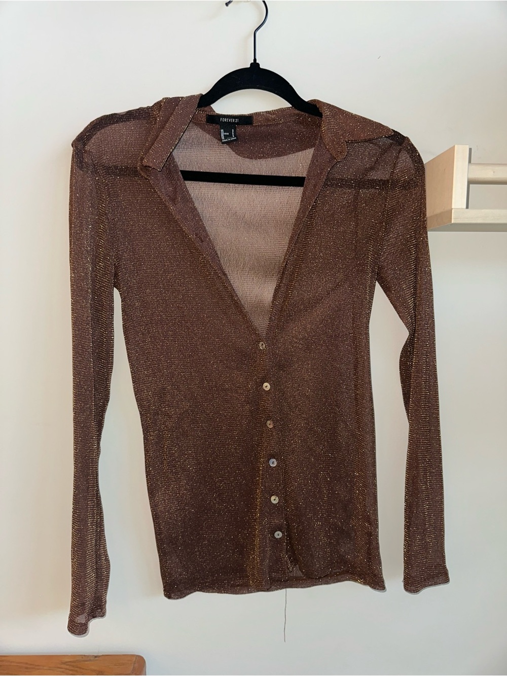 Forever 21 Brown Top with Gold Lurex